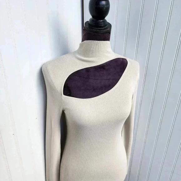 FOREVER 21 Women's Ribbed Textured Cutout Midi Dress Beige Pullover Sz M - Picture 3 of 14